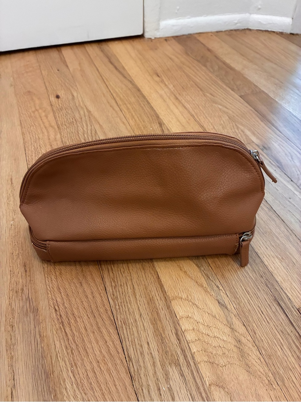 Classic Tan Leather Travel Dopp Kit with Jewelry Storage